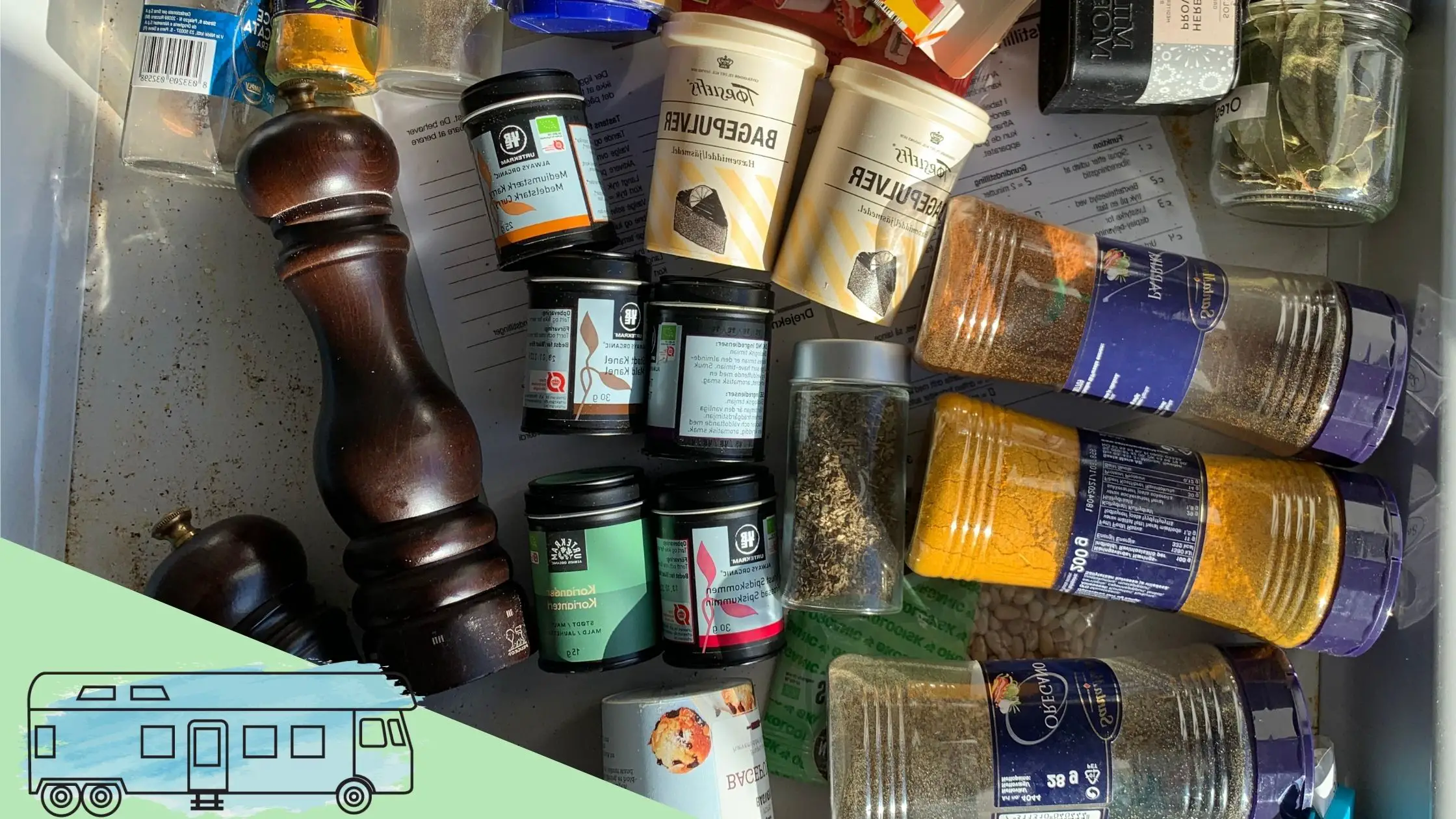Spices stored in a campervan